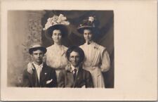1910s Studio RPPC Photo Postcard Two Couples / Ladies in Large Hats / Fashion picture