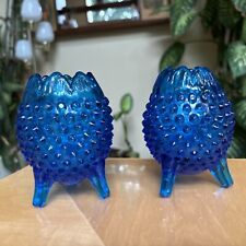 Fenton Glass (2) Colonial Cobalt Blue Hobnail 3 Footed Egg Shaped Vase Mint picture