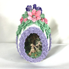 Vintage Sugar Diorama Easter Egg Lt Purple Pink Bunnies Ducks Lg 7.5