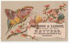 1880s Fairy Kids & Butterfly Hatters Boston MA Antique Victorian Trade Card picture