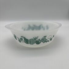 Vintage GLASBAKE US Turquoise FRUIT pattern MIXING BOWL Milk Glass 2qt picture
