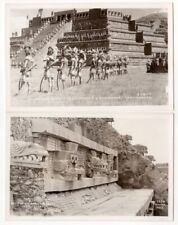 Teotihuacan Mexico RPPC lot of 2 c1940's Warriors, Temple of Quetzalcoatl, photo picture