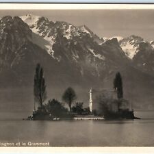 1930s Lake Geneva Switzerland Beautiful Villa RPPC Salagnon Island Grammont A163 picture