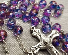 Vintage Rosary tie dye glass purple beads Crucifix Catholic G37 picture