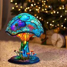 Vintage Table Lamp Stained Glass Resin Mushroom Plant Flower Bedroom Decoration picture