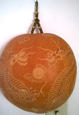 Asian Scrimshaw Hand Carved Gourd Chinese Art Two Dragons Hanging Wall Decor picture