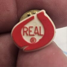 VTG Lapel Pinback Hat Pin Plastic REAL logo White Red  picture