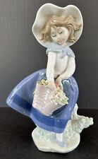 Lladro Porcelain Figurine Pretty Pickings #5222 Girl With Basket Of Flowers picture