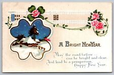 A Bright NewYear-Antique Embossed German Postcard 1913-w/Poem-White Picket Fence picture