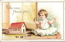 c1910s NEW NOAH'S ARK Adorable Baby W Toy Animals Religious Postcard 840b picture