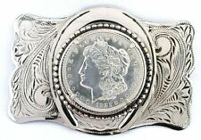 Silver Color Southwest Western 1921 Morgan Silver Dollar Horseshoe Belt Buckle picture