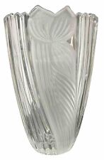 ANNE HUTTE LEAD CRYSTAL SWIRL FROSTED VASE IRIS ON BOTHS SIDES SAWTOOTH RIM picture