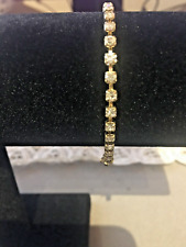 Vintage Rhinestone Bracelet set in Yellow Gold Metal Nice 6.5