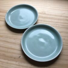 Pair of Vintage Chinese Celadon Green Longquan Style Porcelain Dish Plates 6.5
