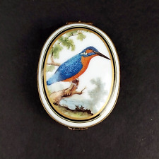 Vintage Ancienne Royale Limoges France Porcelain Oval Trinket Box w/ Kingfisher picture