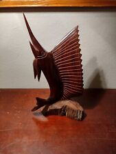 Vintage Hand Carved Wooden Swordfish Marlin Statue picture