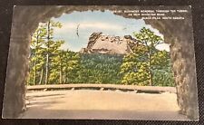 Vintage Mt. Rushmore Linen Postcard Through the Tunnel on Iron Mountain Road picture