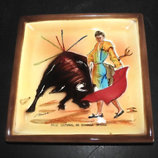 Vintage Square Ceramic Bull Fight Matador Wall Plate Handpainted Mura Scene picture
