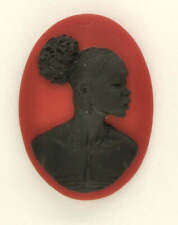 25x18mm African American Black Woman Resin Cameo Cabochon Red S4040 picture