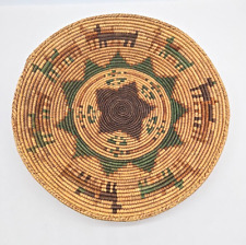 Vtg Native American Indian Basket Round Tray Star Design Woven Basketry 14