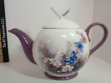 Vintage Teleflora Porcelain Teapot 1990's Lena Lici Blossoms and Butterflies picture