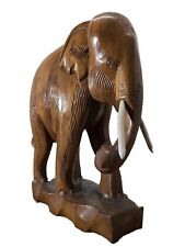 Vintage Heavy Hand Carved Wooden Elephant Statue Solid Tribal African Wood HTF picture