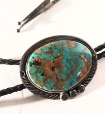 Vintage Navajo Turquoise Bolo Tie signed Sterling 40-42
