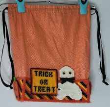 Vintage 80s 90s Halloween Trick or Treat Plastic Canvas Bag Basket Tote Ghost picture