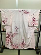 Japanese Vintage Kimono pure silk pink flower tradition expensive Height 61.41in picture