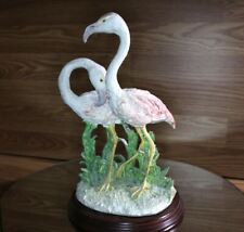 FLAMINGO Pair FIGURINE Retired ON WOOD BASE BIRD PINK & WHITE COUPLE 11x7 NICE picture