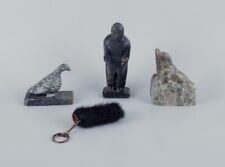 Greenlandica, three pieces of soapstone and a black pouch with a keyring. picture