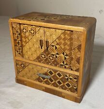 Elaborate antique handmade inlaid marquetry wood mini jewelry box sculpture picture