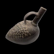 Pre Columbian Black Pottery Sculpture Whistling Vessel Vase Figural Chimu picture
