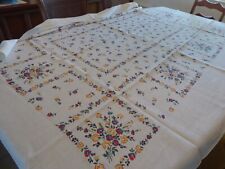 Vintage Tablecloth, Linen, 57x75. Pre-Owned.  See notes. picture