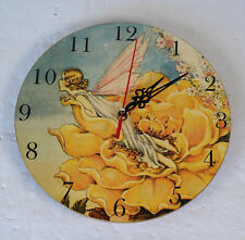 Art Deco Fairy Wall Clock Winged Fairie Mystical Moonlight Roses Flower Magical picture