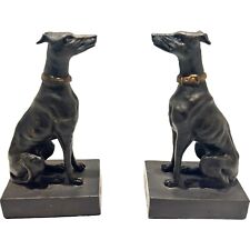 Pair Cast Iron Whippet Gray hound Dog Figures W/Fine Casting Statues Bookends picture