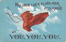 1913 Comic Postcard-Lady's Vintage Shoe-May Good Luck Fling Her Old Shoe at You picture