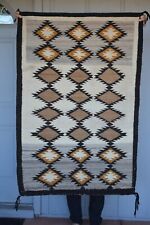 Vintage Navajo Indian Rug - Diamond Dazzler - Handspun Wools - Browns White Grey picture