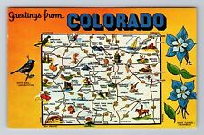 CO-Colorado, General Greetings, State Map, Points of Interest, Vintage Postcard picture
