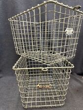 Vintage Kaspar Wire Works Shiner Texas Industrial Metal Gym Locker Baskets Set 2 picture