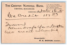 Creston Iowa IA Cromwell IA Postal Card RE Boyer Creston National Bank 1895 picture
