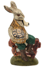 Vaillancourt Rabbit Sitting on Fence with Eggs and Pipe Chalkware Figurine picture