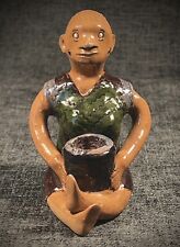 Vintage  NATIVE FEMALE FIGURINE Glazed CLAY TERRACOTTA POTTERY DOLL picture