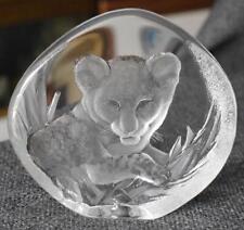 SWEDISH MATS JONASSON SIGNED INTAGLIO ETCHED SNOW LEOPARD SCULPTURE PAPERWEIGHT picture