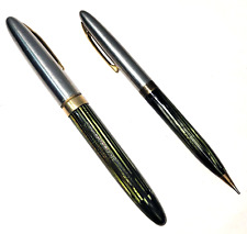 Vtg WM Sheaffer Pen Co Fountain Pen & Pencil 1500 14K Nib Brushed  Green & Black picture