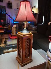 Vintage Wooden Table Lamp W/Wicker Decor 29