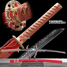 Nice Pink Japanese Sword Samurai Katana Clay Tempered T10 Steel Sakura Tsuba picture