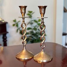 Solid Brass Spiral Candle Holders Candlesticks Barley Twist Swirl Set Of 2 VTG picture