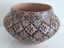 Vintage Native American Geometric Design Jemez Pueblo Pottery Vase, Signed picture