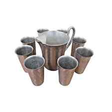 Mid Century Hand Forged Everlast Metal Hammered Aluminum Pitcher & 8 Italy Cups picture